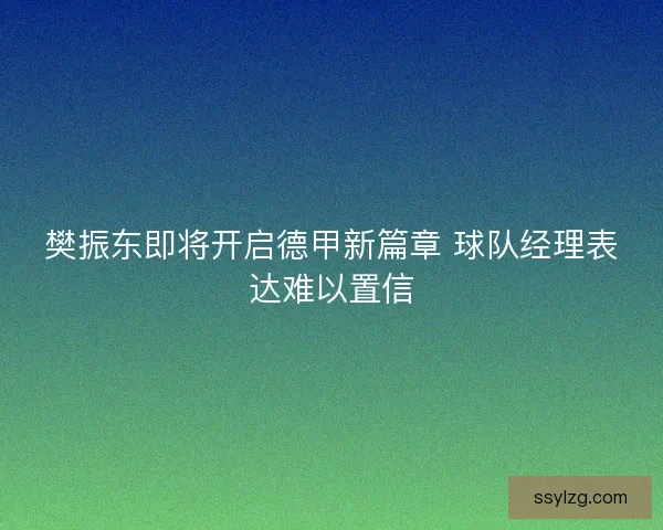 樊振东即将开启德甲新篇章 球队经理表达难以置信